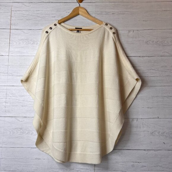 Talbots Sweater Womens Size Small Ivory Poncho Nautical Buttons Cape Lambs Wool - Picture 1 of 16
